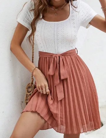 Rochie scurta SHEIN, alb/maro