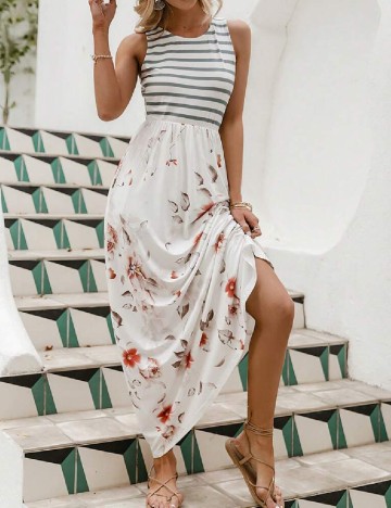 Rochie lunga Simplee, alb