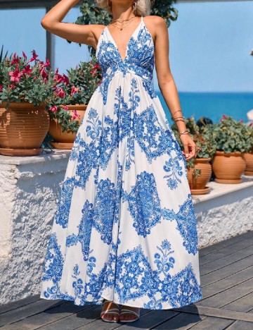 Rochie lunga SHEIN, alb/albastru