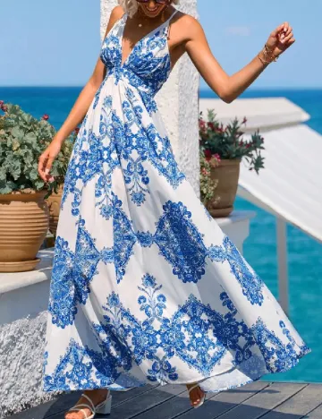 Rochie lunga SHEIN, alb/albastru
