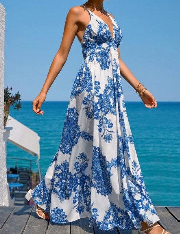 Rochie lunga SHEIN, alb/albastru
