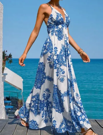 Rochie lunga SHEIN, alb/albastru