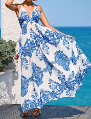 Rochie lunga SHEIN, alb/albastru