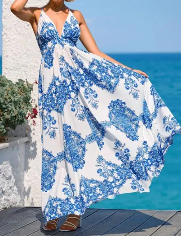 Rochie lunga SHEIN, alb/albastru