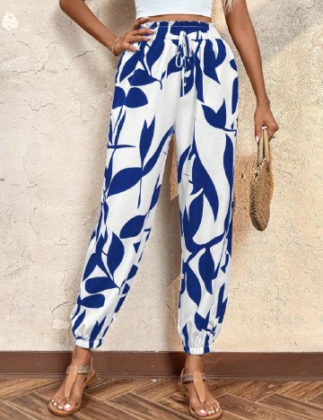 Pantaloni SHEIN, alb/albastru