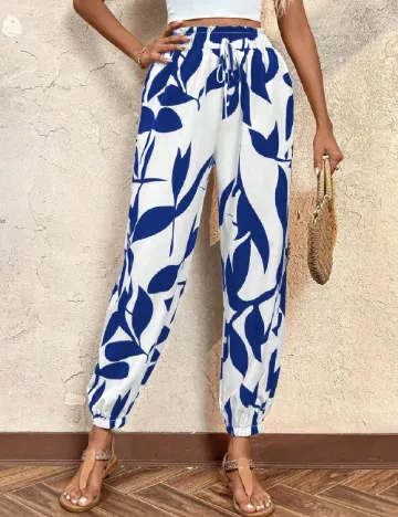 Pantaloni SHEIN, alb/albastru