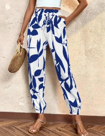 Pantaloni SHEIN, alb/albastru