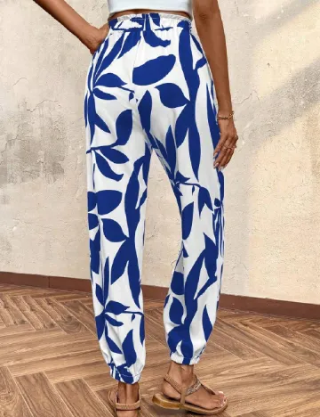 Pantaloni SHEIN, alb/albastru