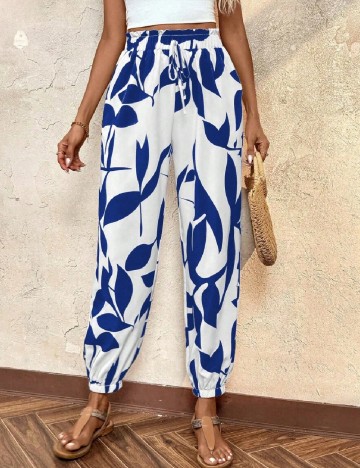 Pantaloni SHEIN, alb/albastru