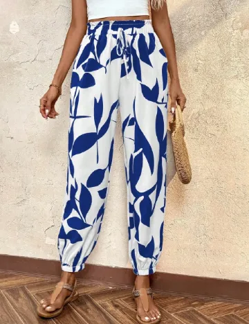 Pantaloni SHEIN, alb/albastru