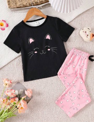 Pijama Shein Kids, negru/roz