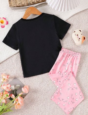 Pijama Shein Kids, negru/roz