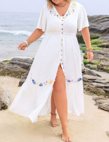 Rochie lunga Rusttydustty Plus Size, alb
