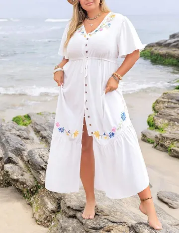 Rochie lunga Rusttydustty Plus Size, alb
