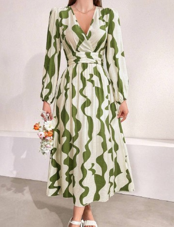 Rochie lunga SHEIN, crem/verde