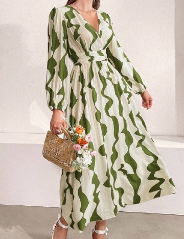 Rochie lunga SHEIN, crem/verde