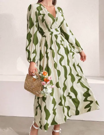 Rochie lunga SHEIN, crem/verde