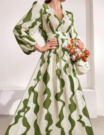 Rochie lunga SHEIN, crem/verde