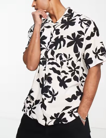 Camasa Pull&Bear, crem/negru