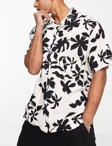 Camasa Pull&Bear, crem/negru