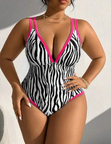 Costum de baie SHEIN CURVE, alb/negru