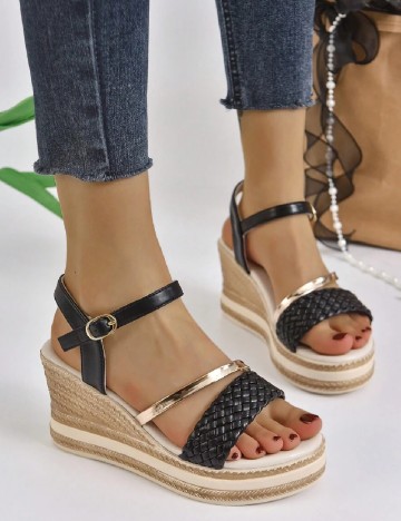 Sandale SHEIN, negru/crem