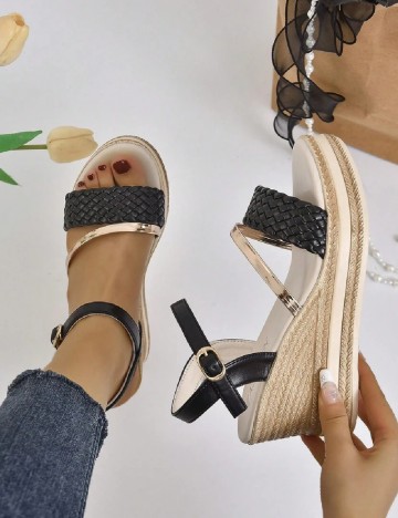 Sandale SHEIN, negru/crem