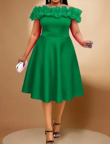 Rochie medie Aomei Plus Size, verde