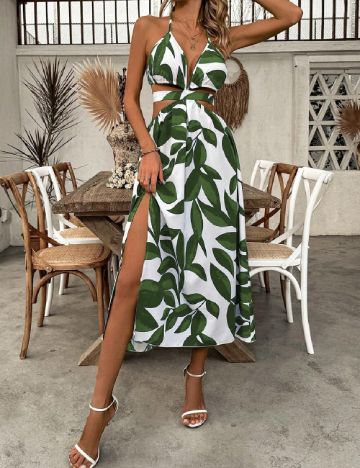 Rochie medie SHEIN, alb/verde