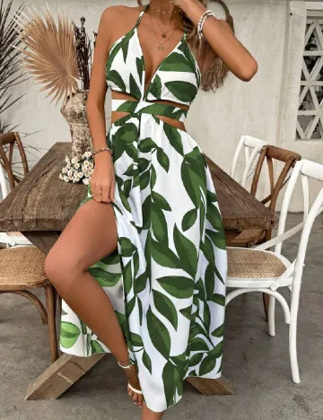 Rochie medie SHEIN, alb/verde