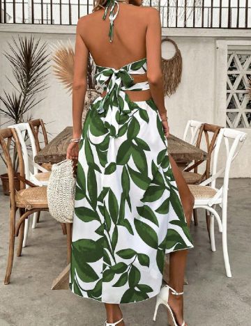 Rochie medie SHEIN, alb/verde