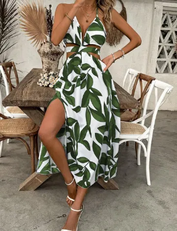 Rochie medie SHEIN, alb/verde