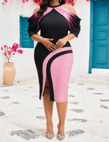 Rochie medie SHEIN CURVE, negru/roz