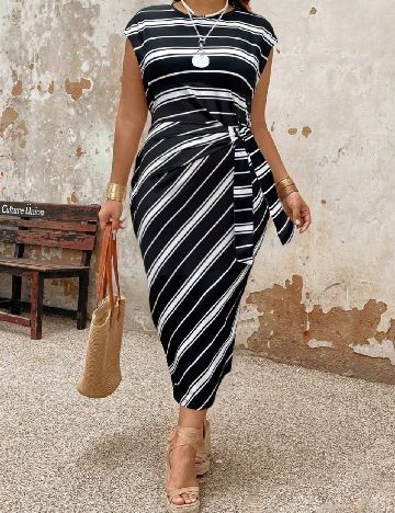 Rochie medie SHEIN CURVE, alb/negru