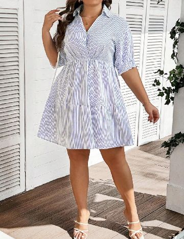 Rochie scurta Emery Rose Curve, albastru/alb