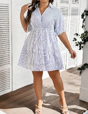 Rochie scurta Emery Rose Curve, albastru/alb