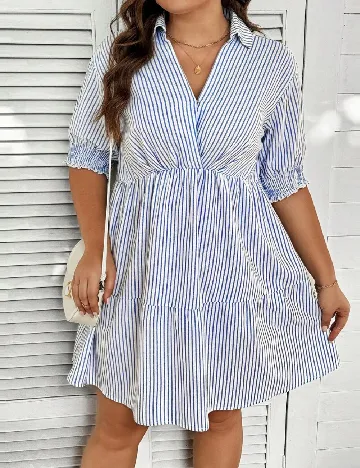 Rochie scurta Emery Rose Curve, albastru/alb
