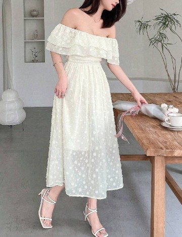 Rochie medie Dazy, crem