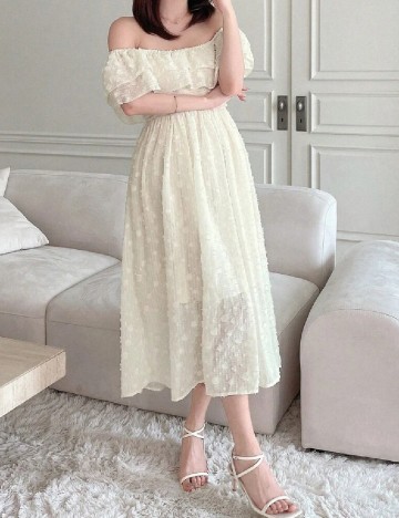 Rochie medie Dazy, crem