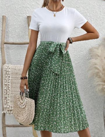 Rochie medie SHEIN, alb/verde