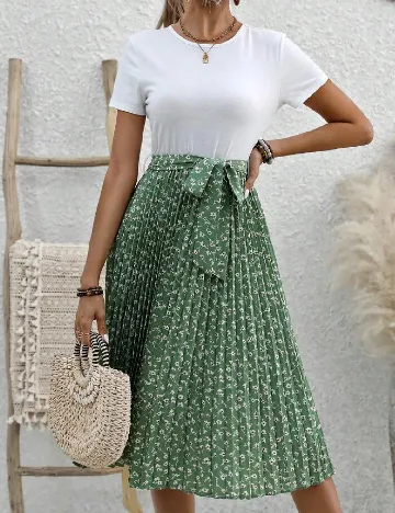 Rochie medie SHEIN, alb/verde