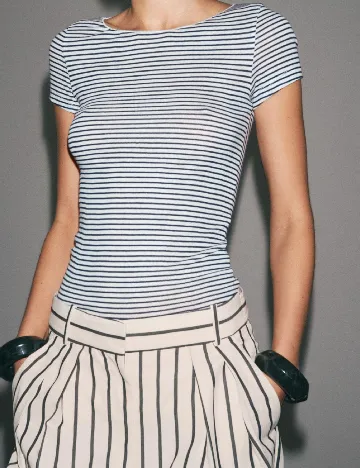 Tricou Zara, alb/bleumarin