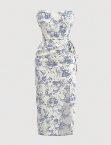 Rochie medie SHEIN CURVE, alb/albastru