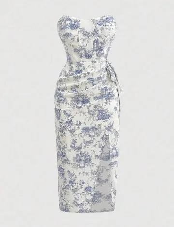 Rochie medie SHEIN CURVE, alb/albastru