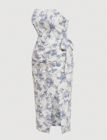 Rochie medie SHEIN CURVE, alb/albastru