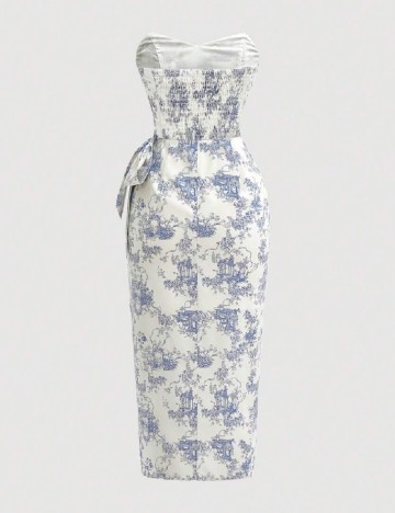 Rochie medie SHEIN CURVE, alb/albastru
