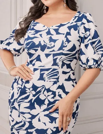 Rochie medie SHEIN CURVE, alb/albastru