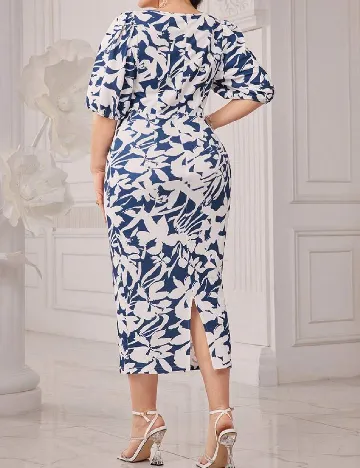 Rochie medie SHEIN CURVE, alb/albastru