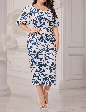 Rochie medie SHEIN CURVE, alb/albastru