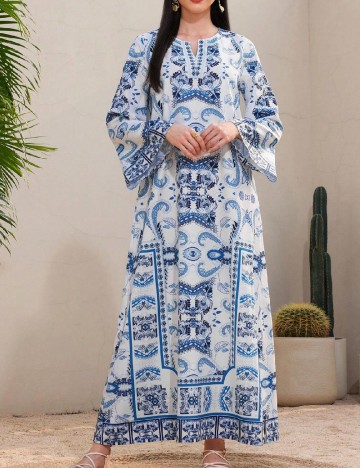 Rochie lunga SHEIN, alb/albastru